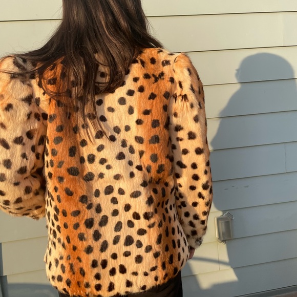 Vtg Y2K 90’s Leopard Spot Rabbit Fur Coat Glam Lux Old Money NOS PUFFY Hollywood - Picture 4 of 16